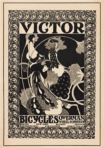 WILLIAM H. BRADLEY (1868-1962) & MAXFIELD PARRISH (1870-1966).  [VICTOR BICYCLES] / [HARPERS WEEKLY CHRISTMAS.] Double-sided poster. C